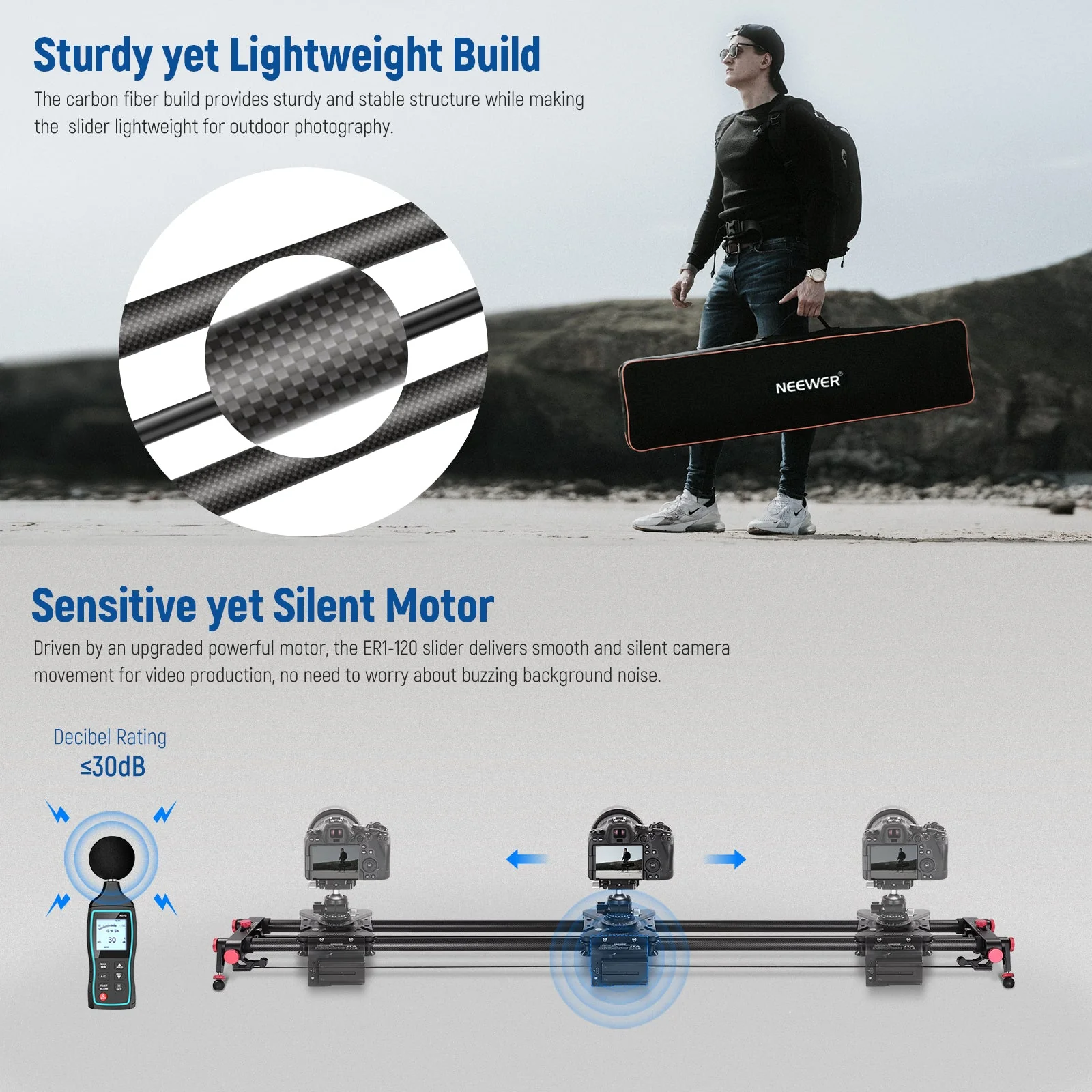 NEEWER ER1 Motorized Carbon Fiber Camera Slider Kit - Image 3