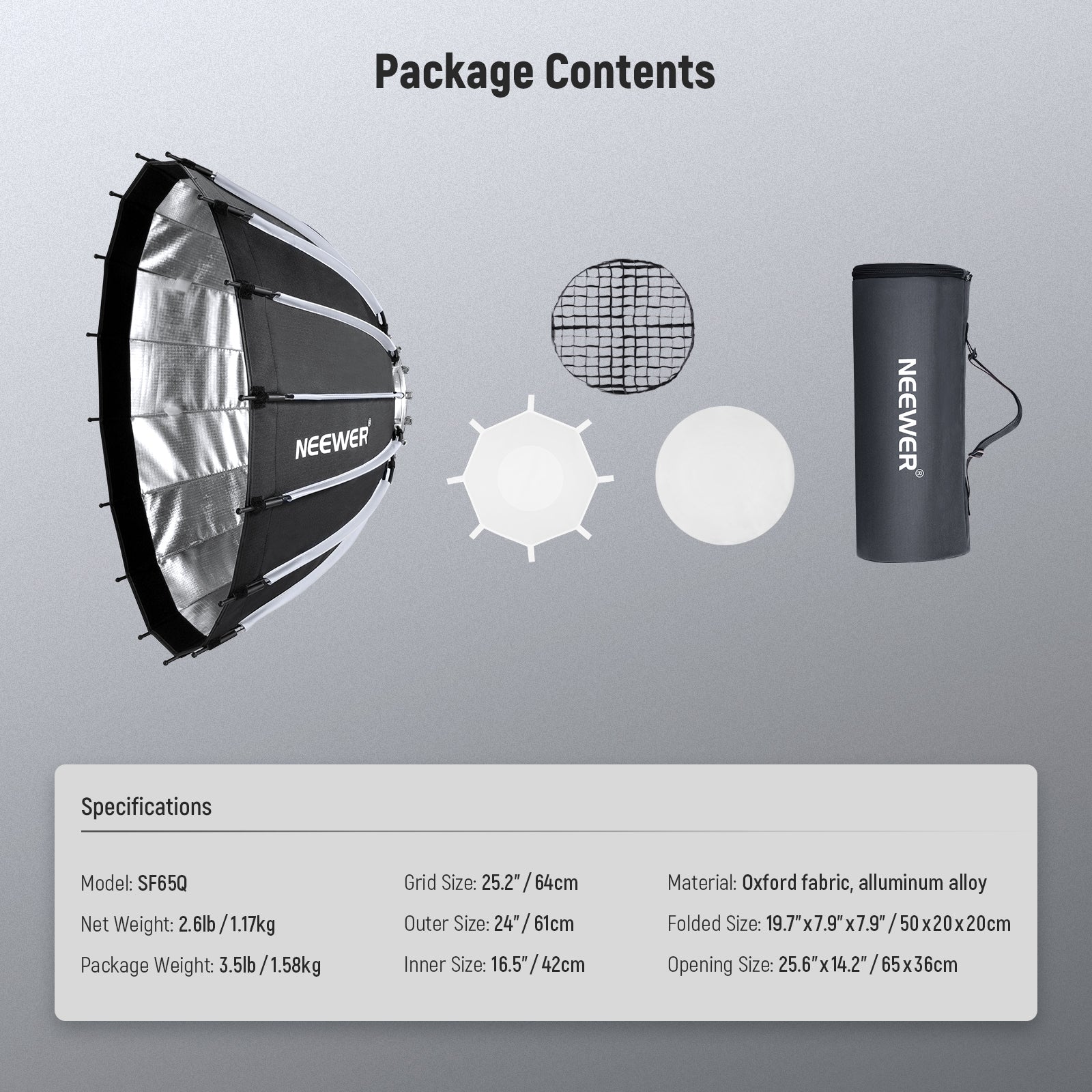NEEWER 55cm/65cm/85cm/120cm Parabolic Quick Release Softbox - Image 16
