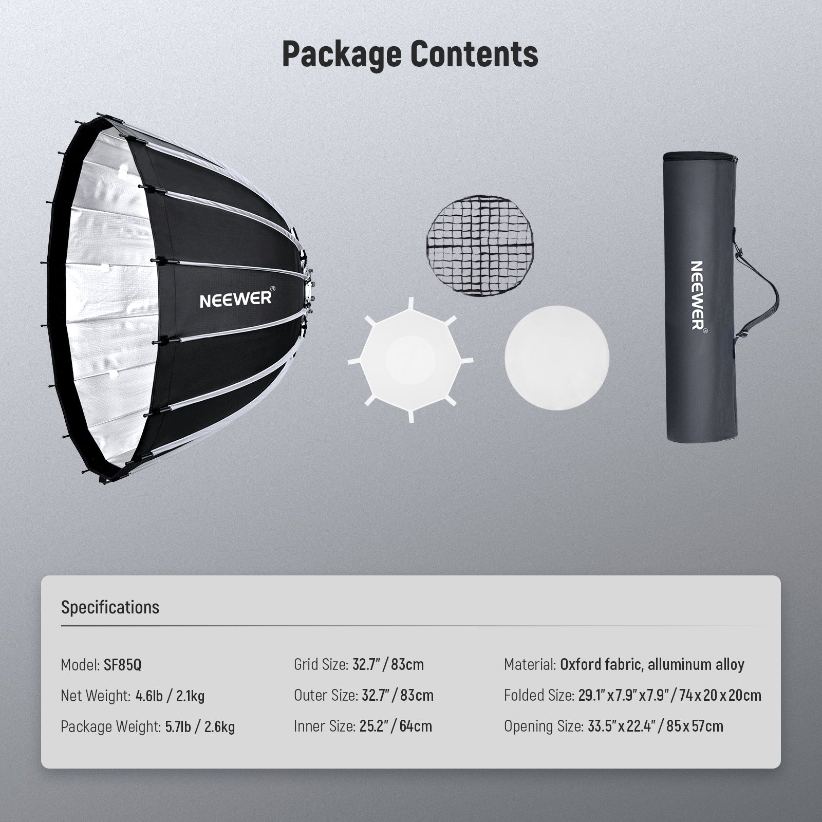 NEEWER 55cm/65cm/85cm/120cm Parabolic Quick Release Softbox - Image 24