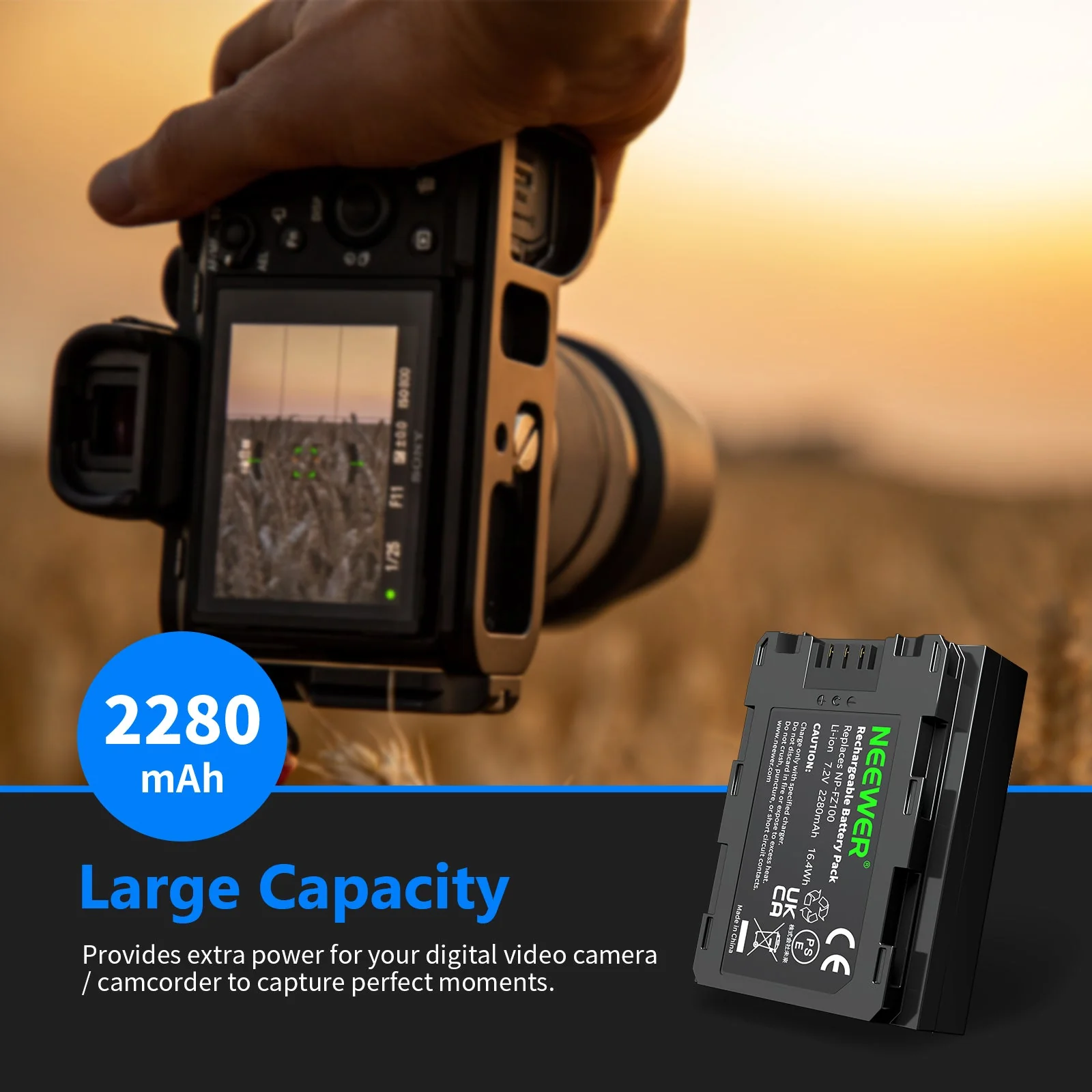 NEEWER NP-FZ100 2280mAh Sony Replacement Battery - Image 3