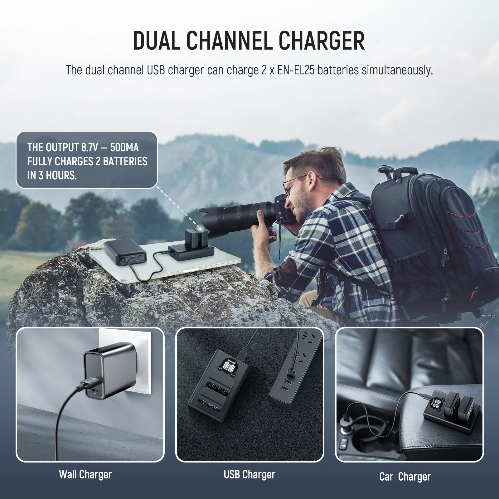 NEEWER EN-EL25 Replacement Battery and LCD USB Dual Charger for Nikon - Image 6