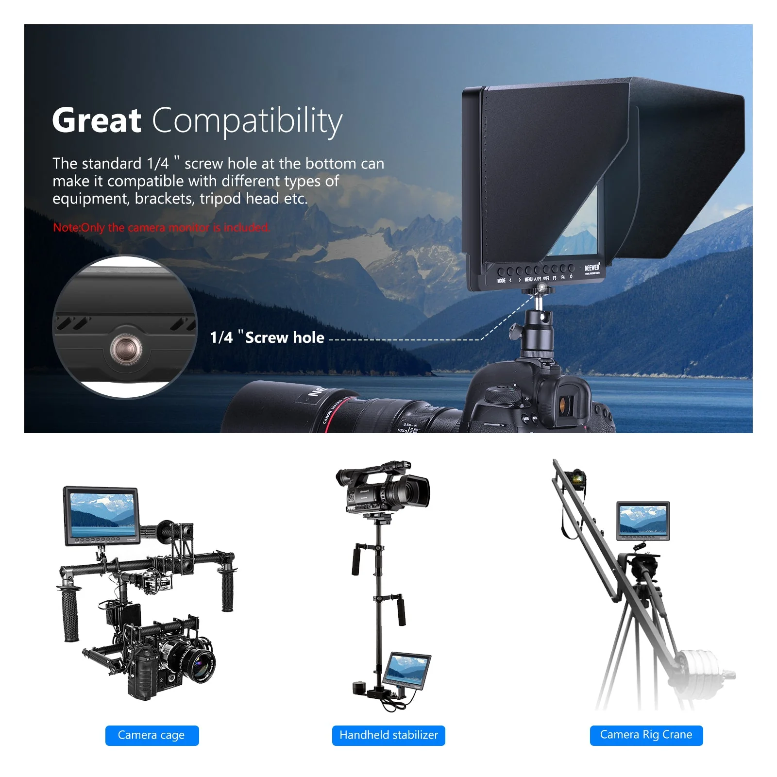 NEEWER F100 7 Inch HD Camera Field Monitor Kit With Battery & Charger - Image 6
