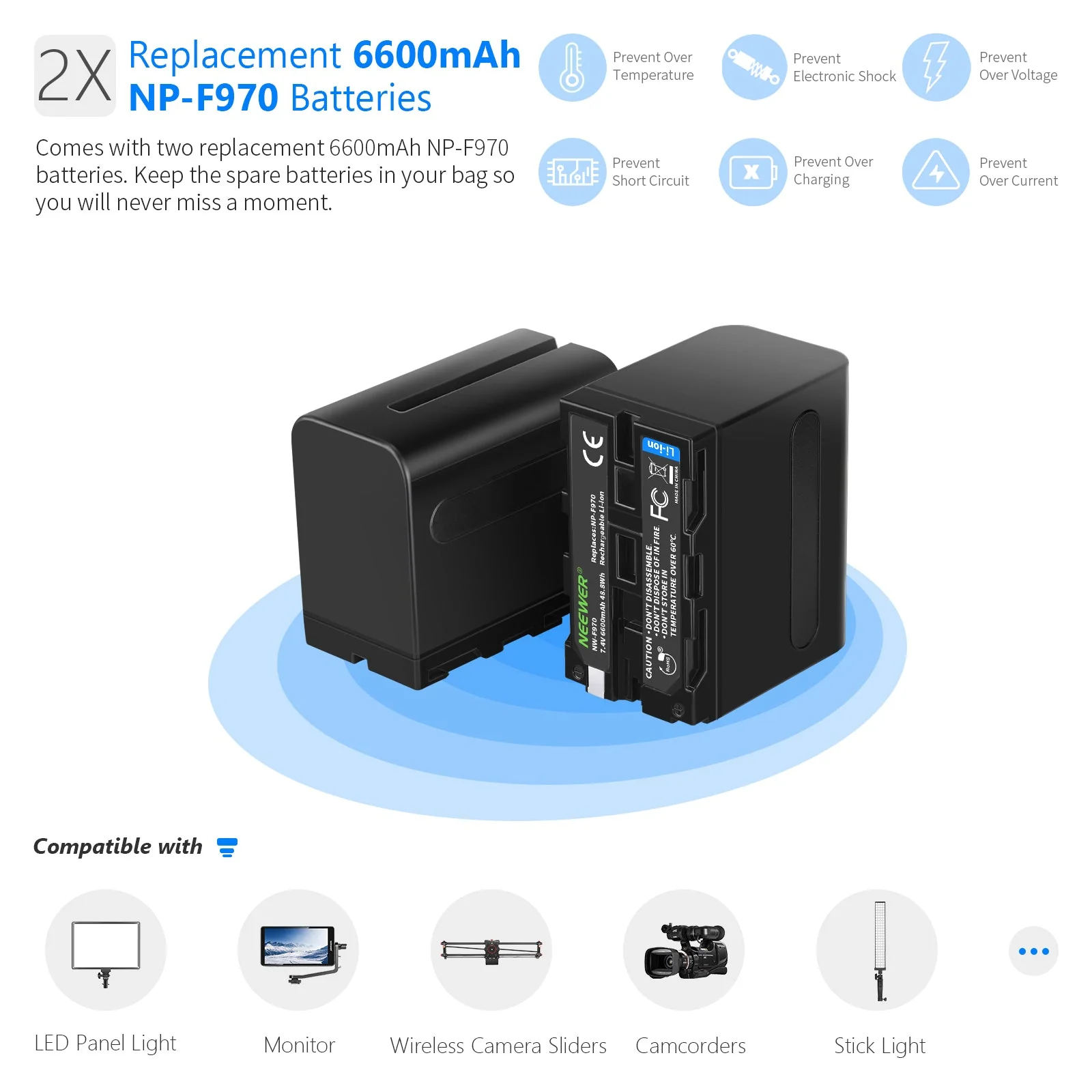 NEEWER 2-Pack Sony NP-F970 Replacement Battery Charger Set - Image 5