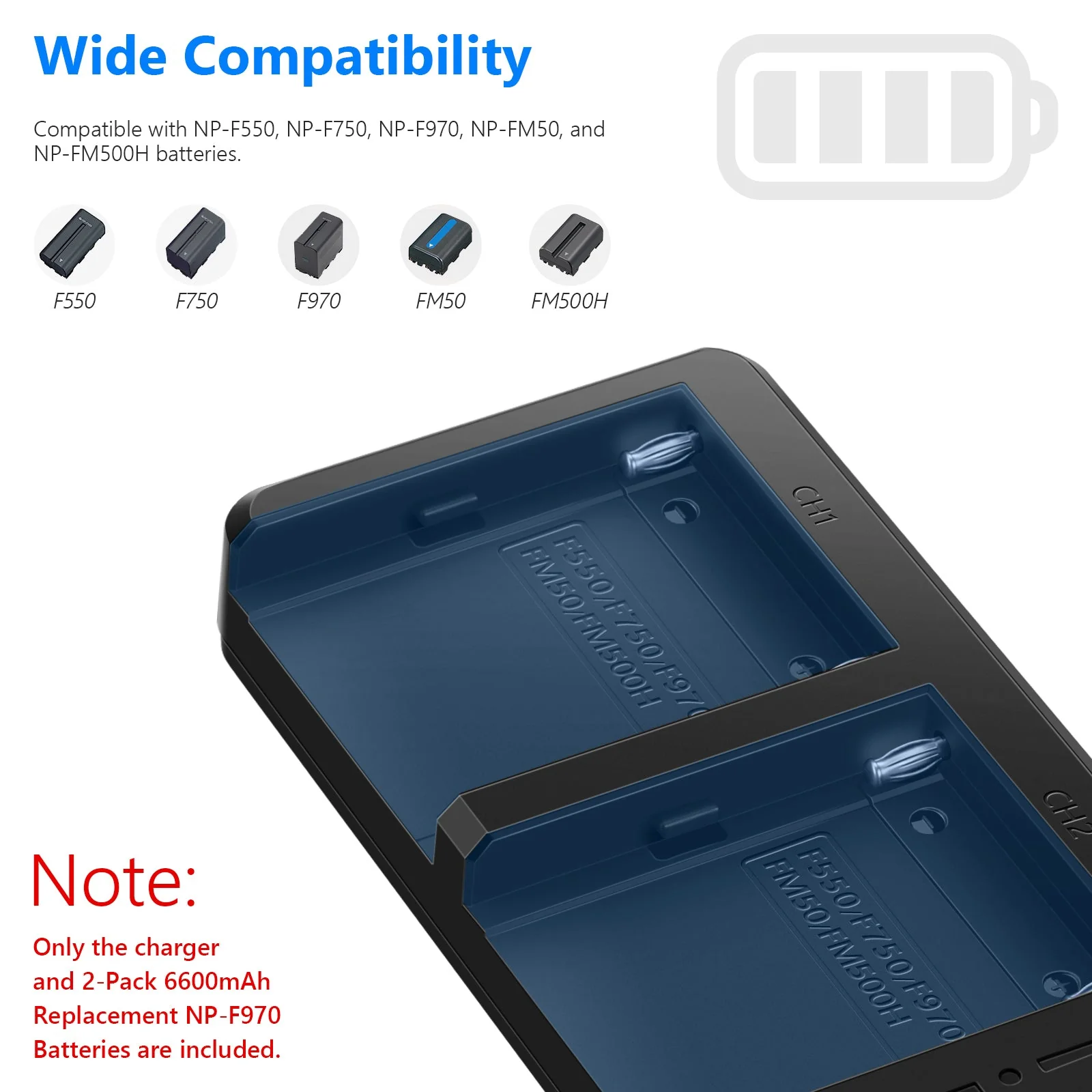 NEEWER 2-Pack Sony NP-F970 Replacement Battery Charger Set - Image 6