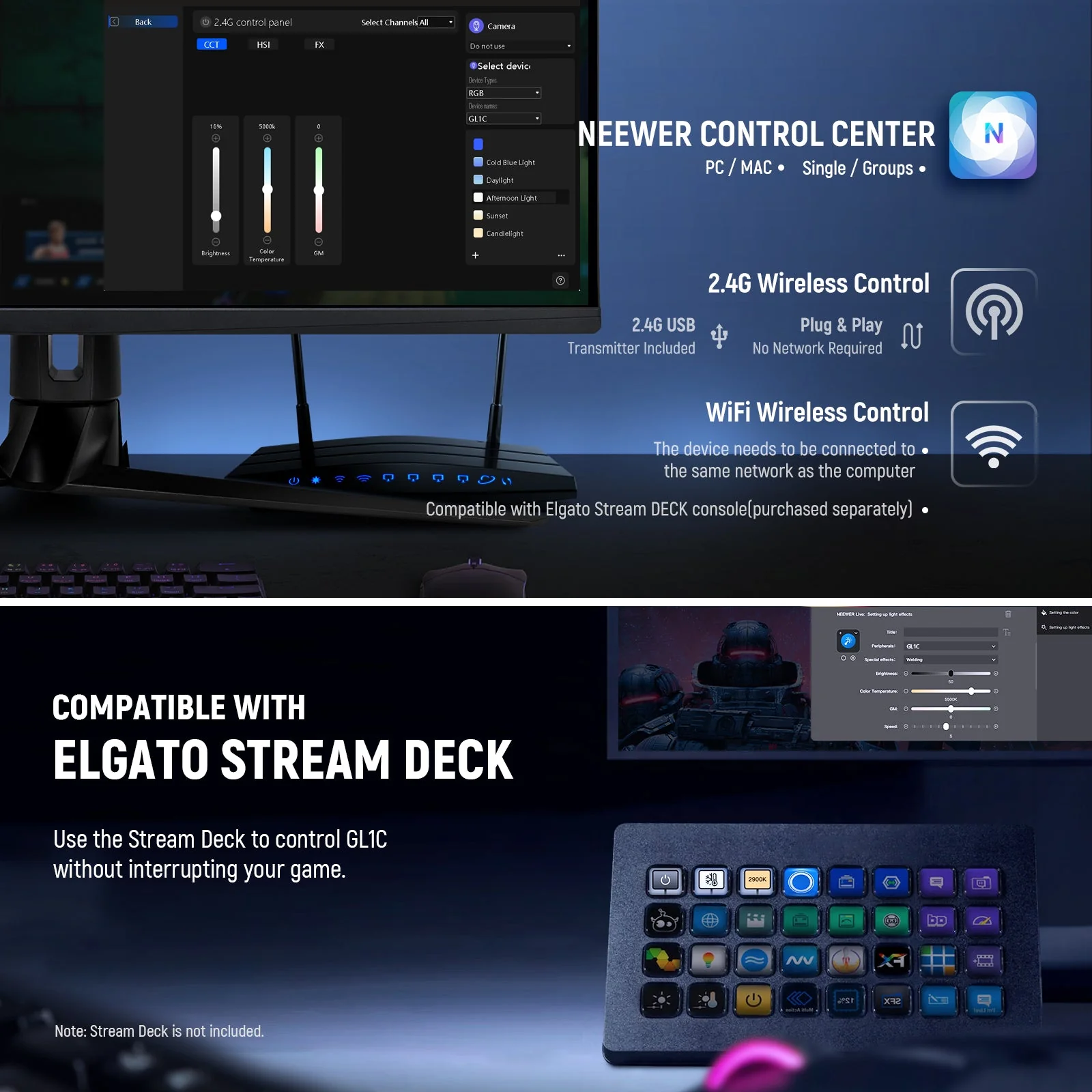 NEEWER GL1C 15.5" RGB Key Light Streaming Light Compatible with Elgato - Image 3