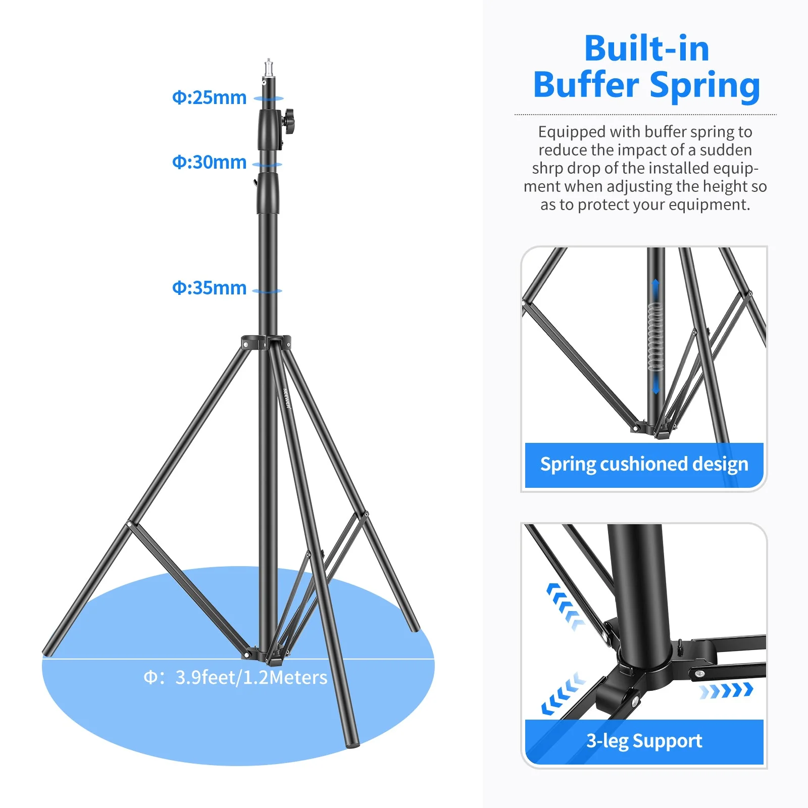 NEEWER ST-300 300cm Spring Cushioned Photography Light Stand - Image 4