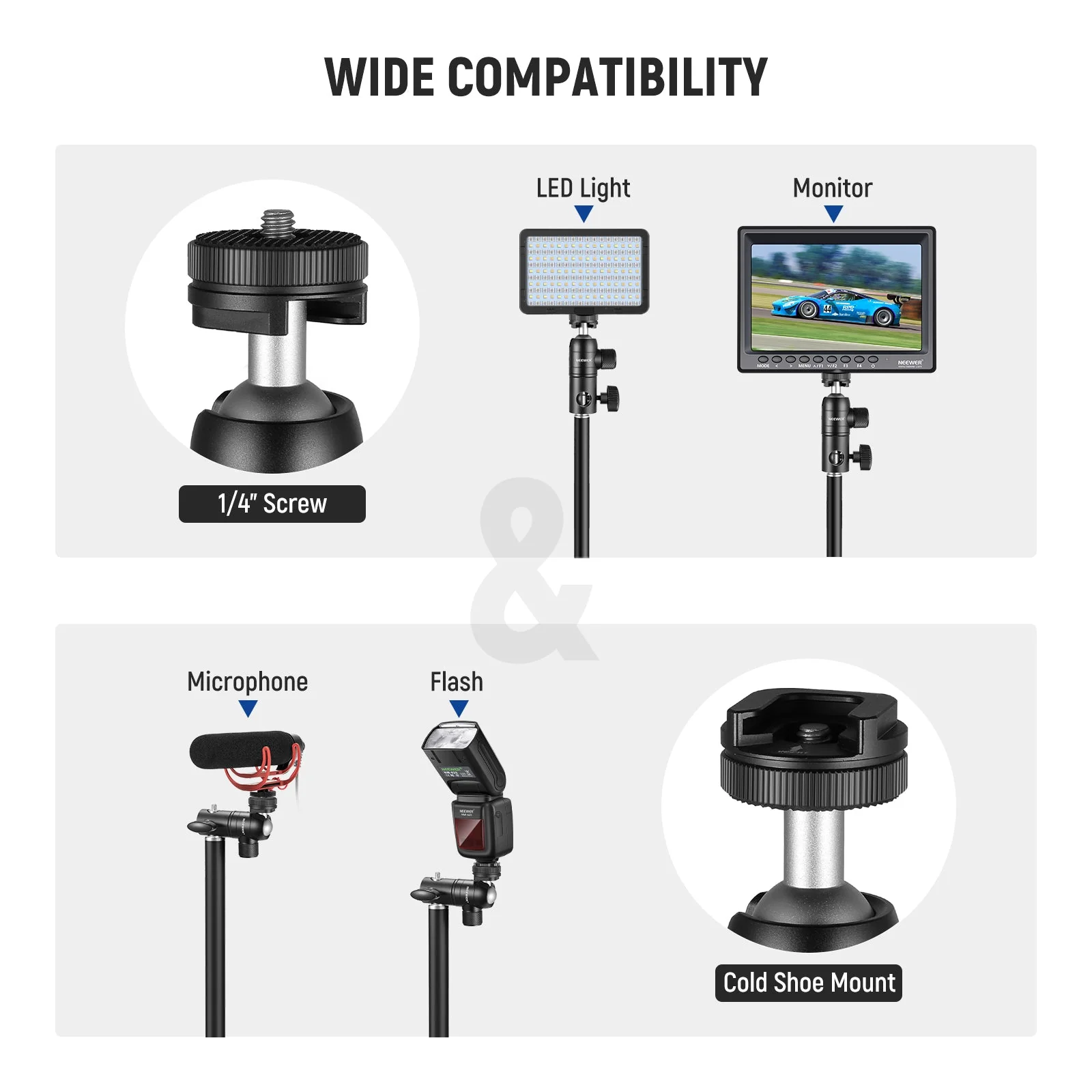 NEEWER Light Stand Mount Adapter for Camera Monitor Ring Light - Image 3