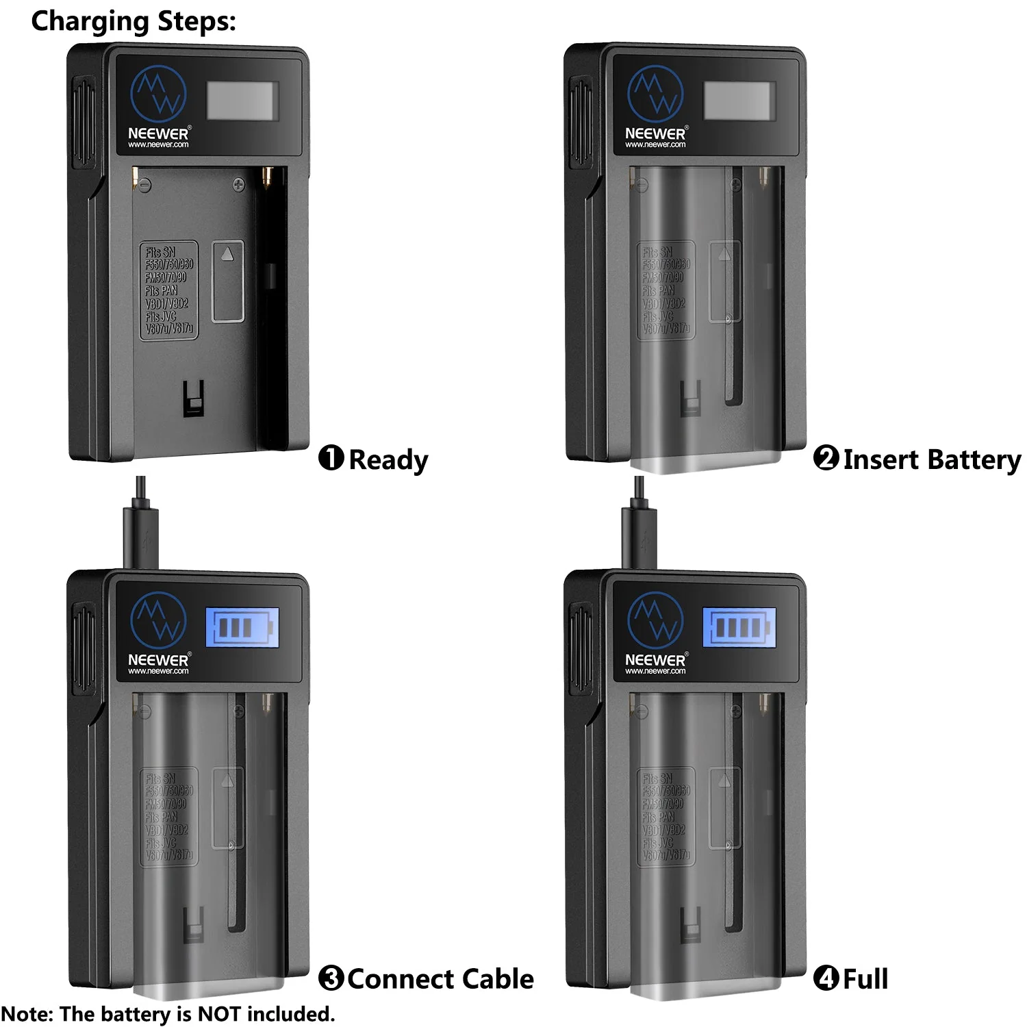 NEEWER Sony NP-F550/F750/F960/F970 Replacement USB Battery Charger - Image 4