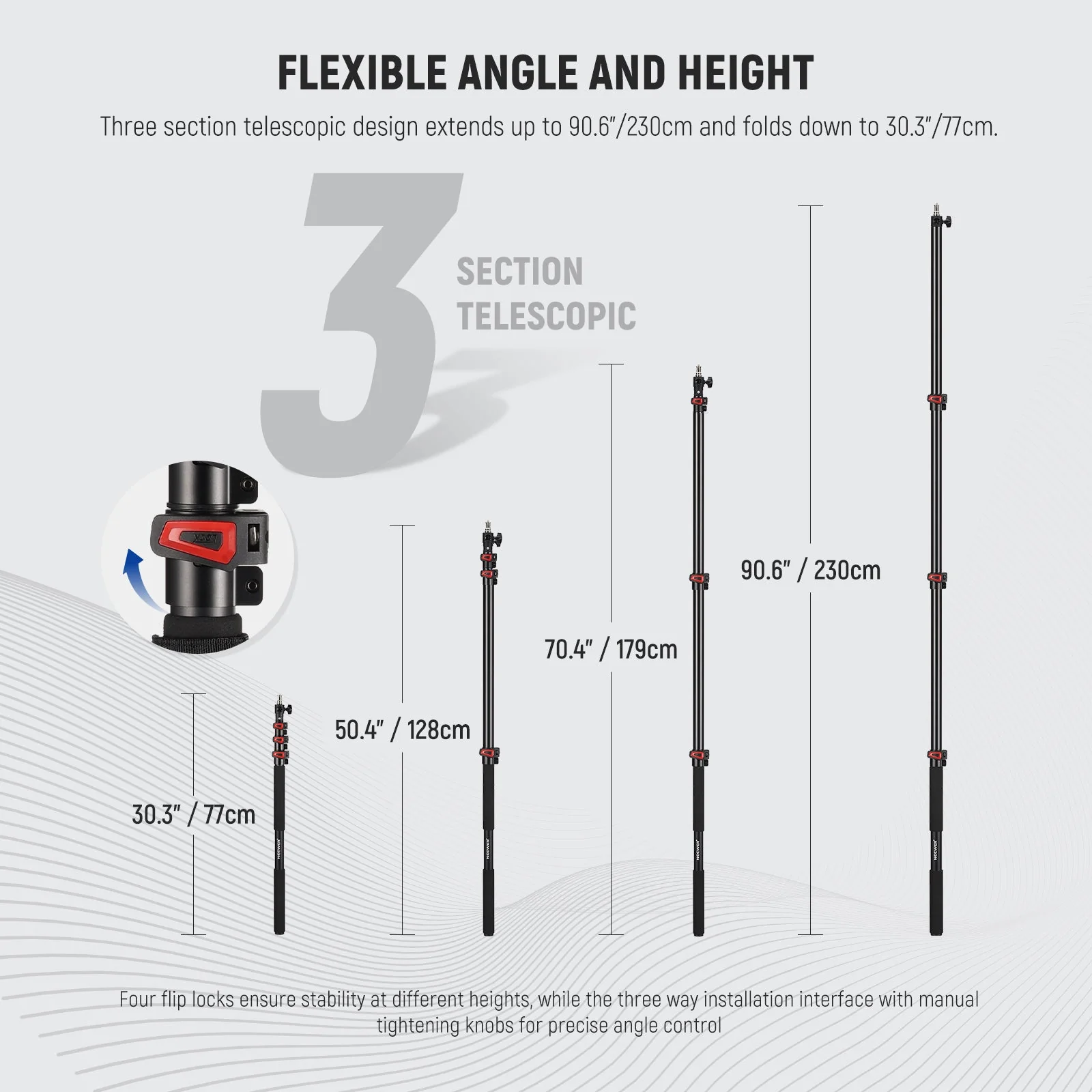 NEEWER MS-230C 7.5ft/230cm Boom Pole Stand - Image 3
