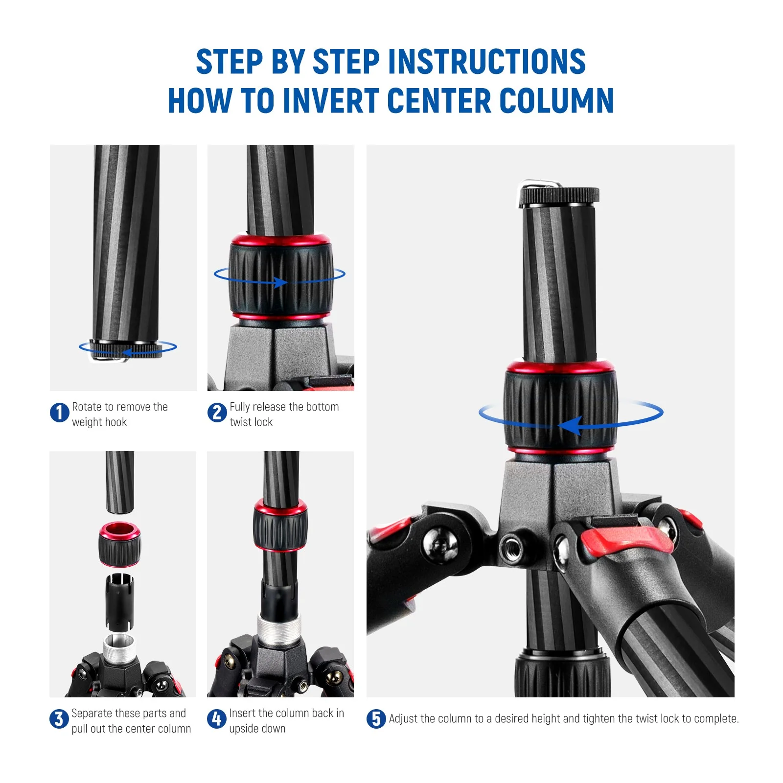 NEEWER Upgraded N55CR 80.7” Carbon Fiber Travel Tripod with 2 Section Center Axes - Image 4