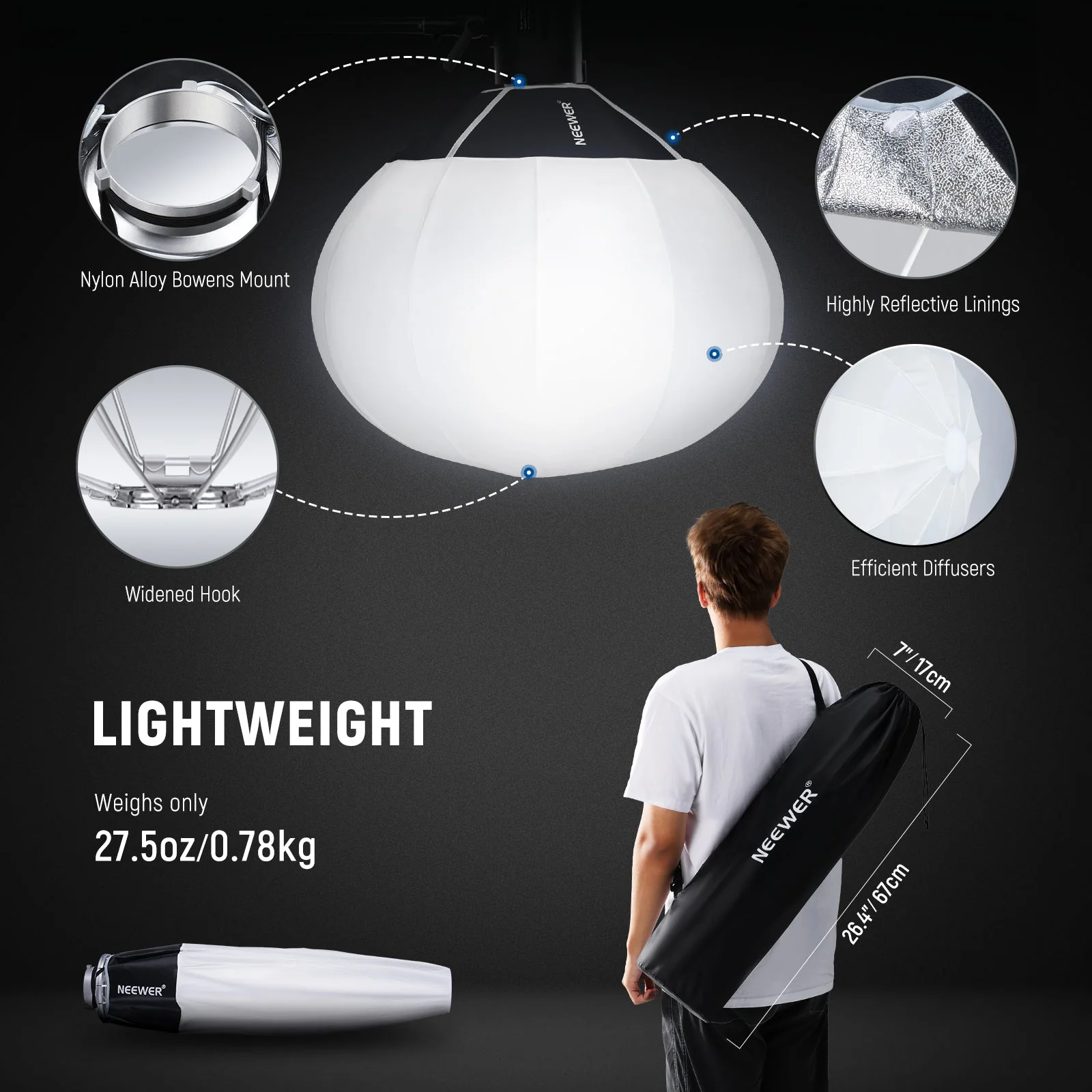 NEEWER NS20L 50cm/65cm/85cm Lantern Softbox One Step Quick Release - Image 6
