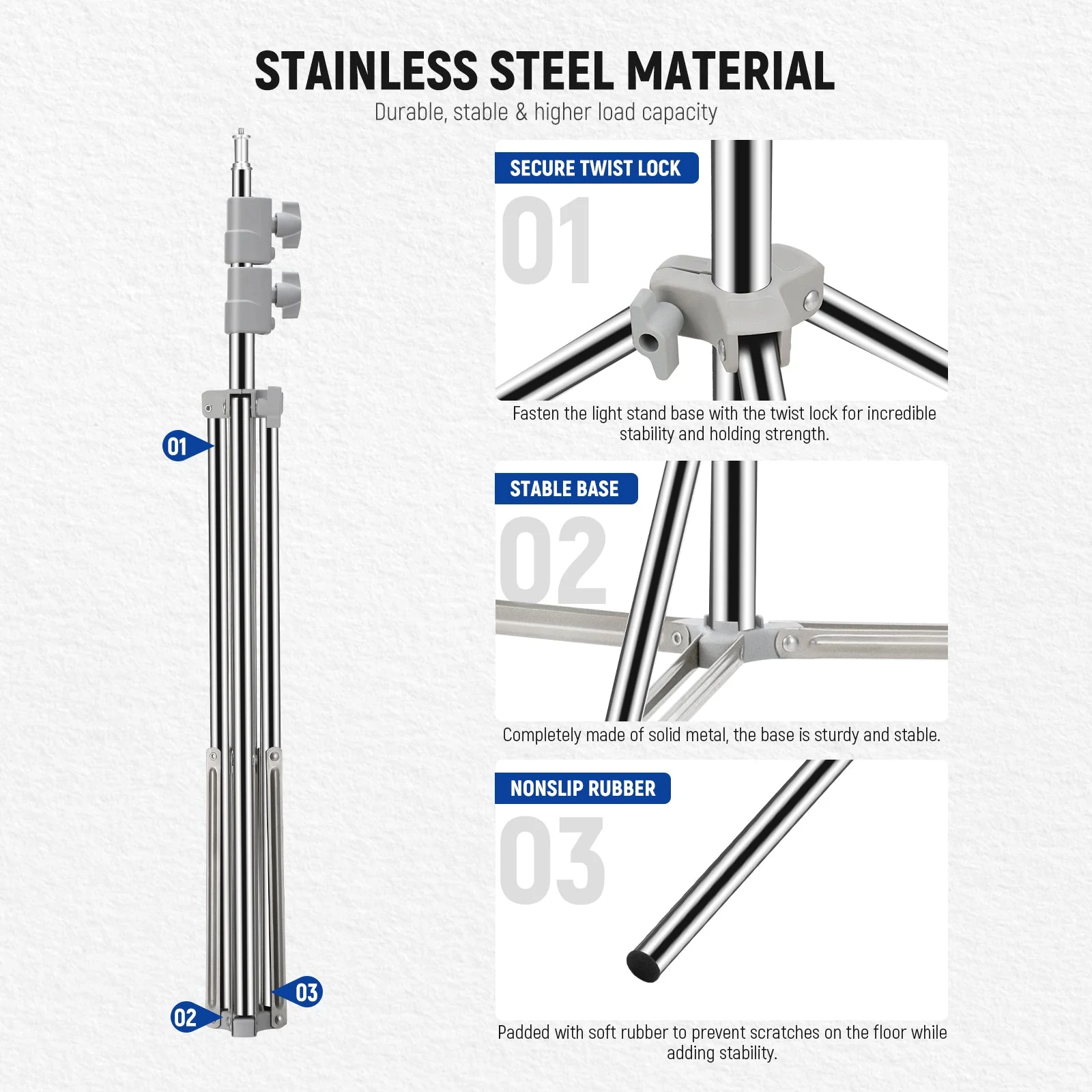 NEEWER ST-190SS Upgraded 75"/190cm Stainless Steel Light Stand - Image 8