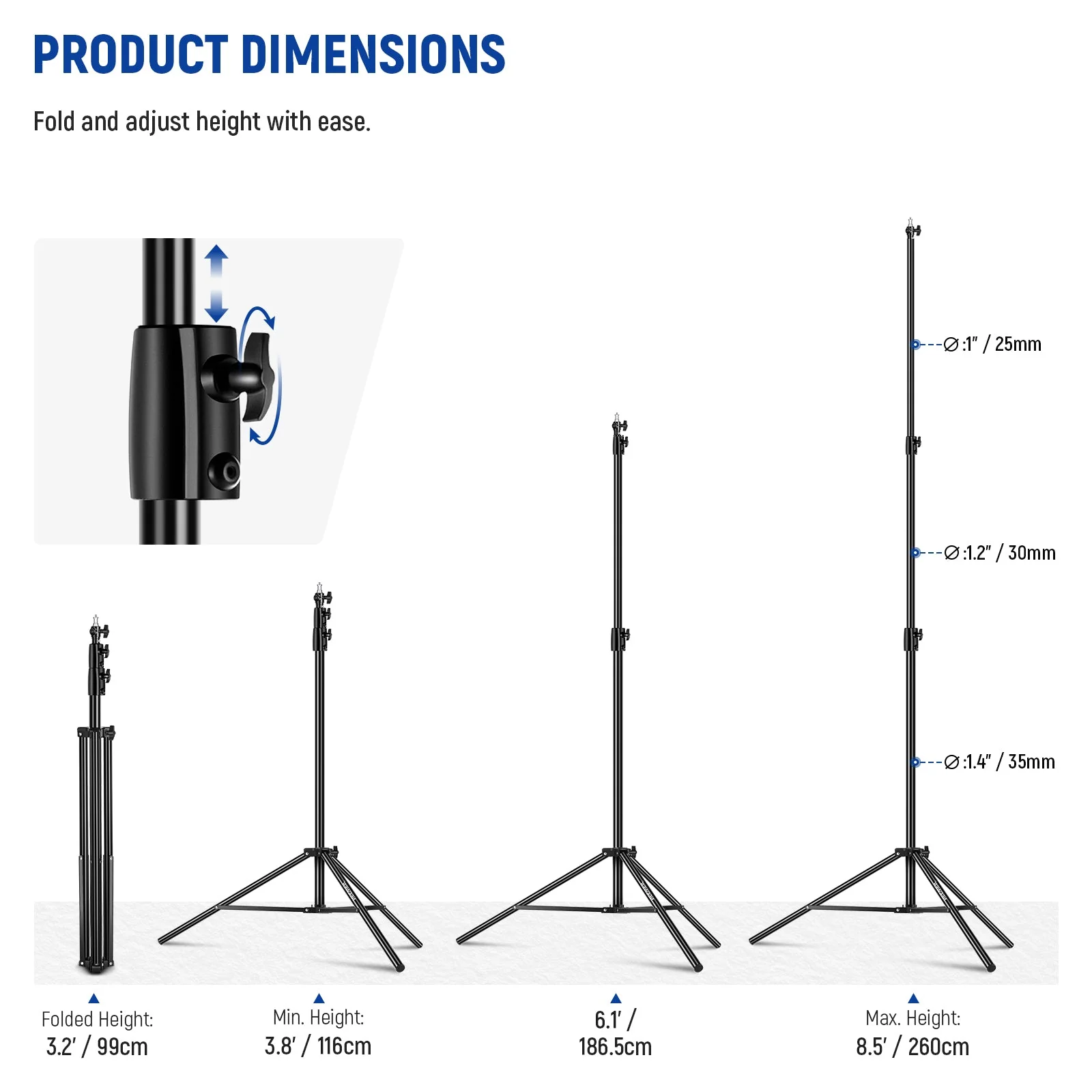 NEEWER ST-260AC 8.5ft/2.6m Air Cushioned Light Stand - Image 6