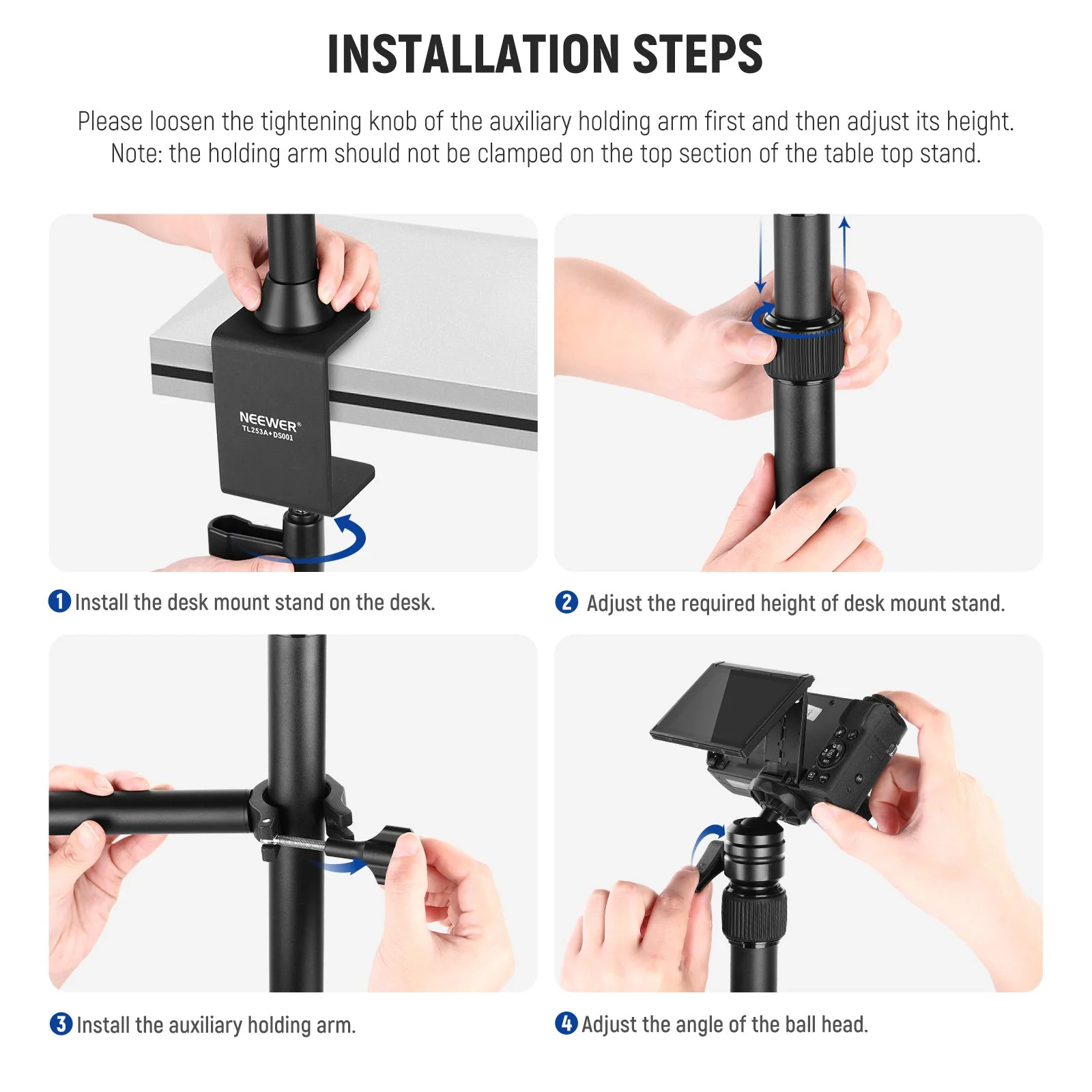 NEEWER TL253A+DS001 Tabletop Overhead Camera Mount Stand - Image 7