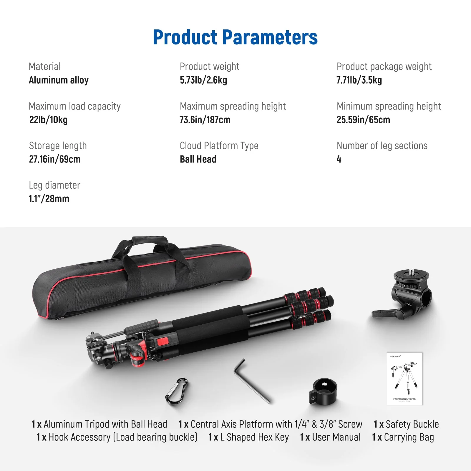 NEEWER TP27 73.6" Aluminum Monopod Tripod - Image 9