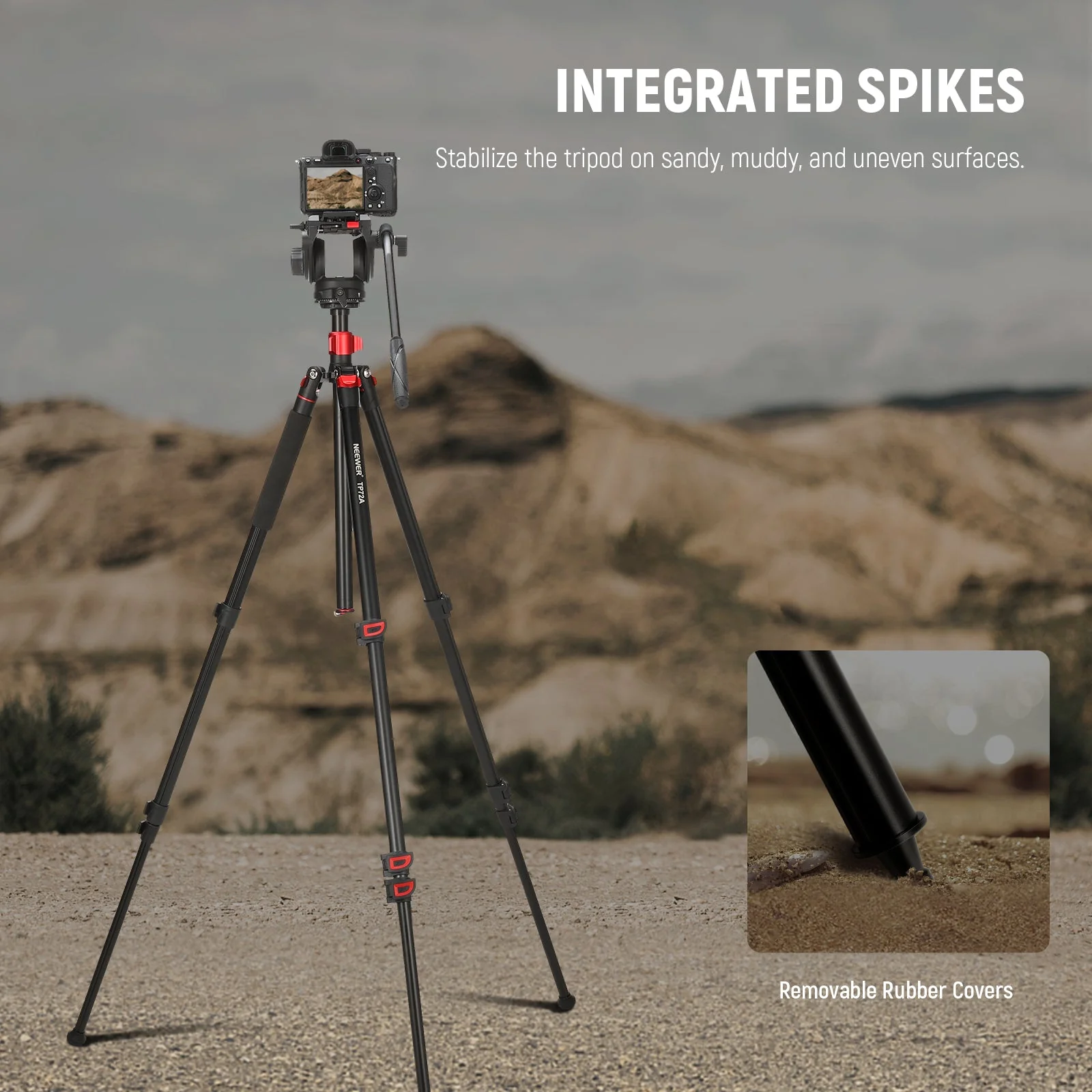 NEEWER TP72A 72" Aluminum Alloy Video Tripod Monopod with Fluid Head - Image 7