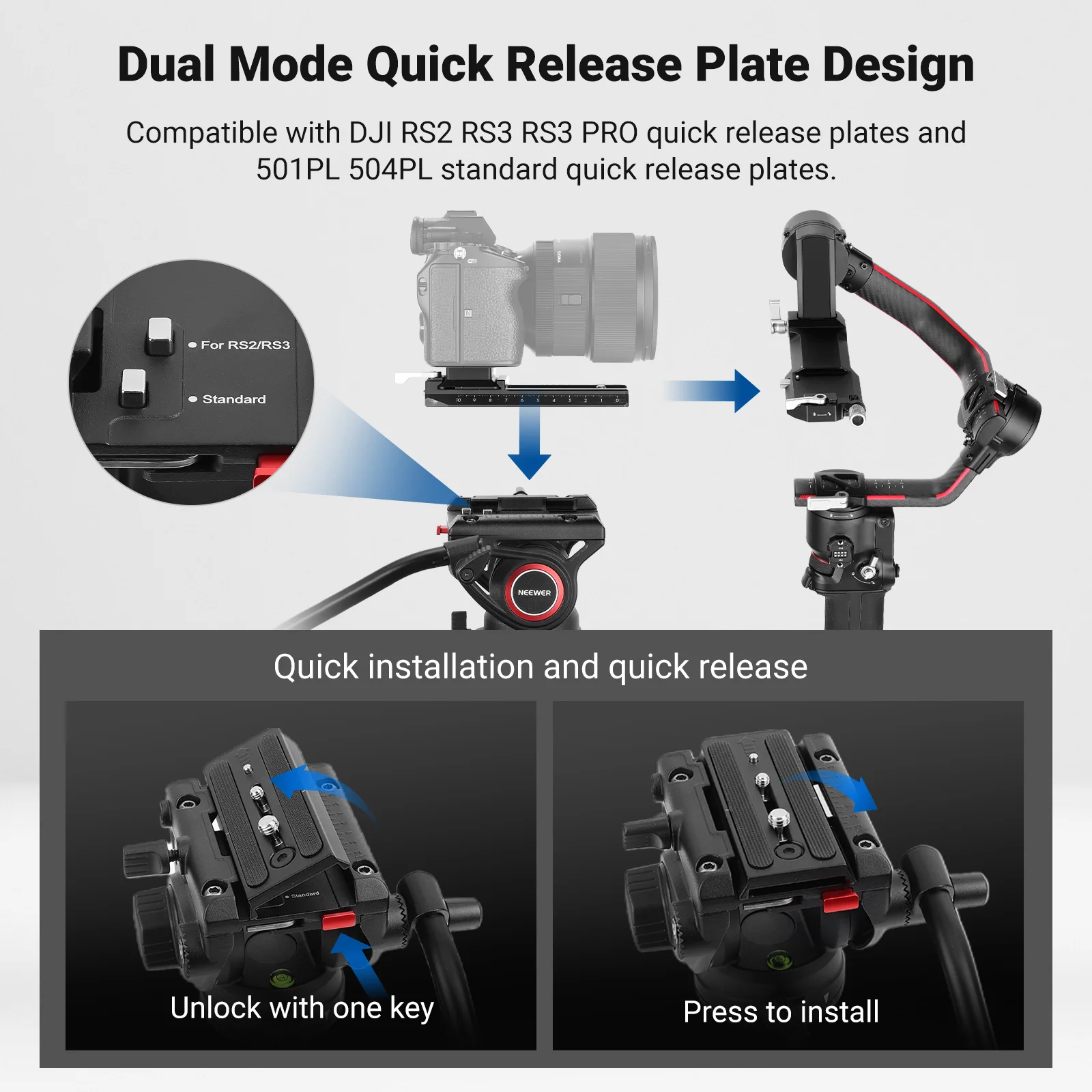 NEEWER TP74 74" Pro Heavy Duty Aluminum Video Tripod with 2 QR Modes - Image 4
