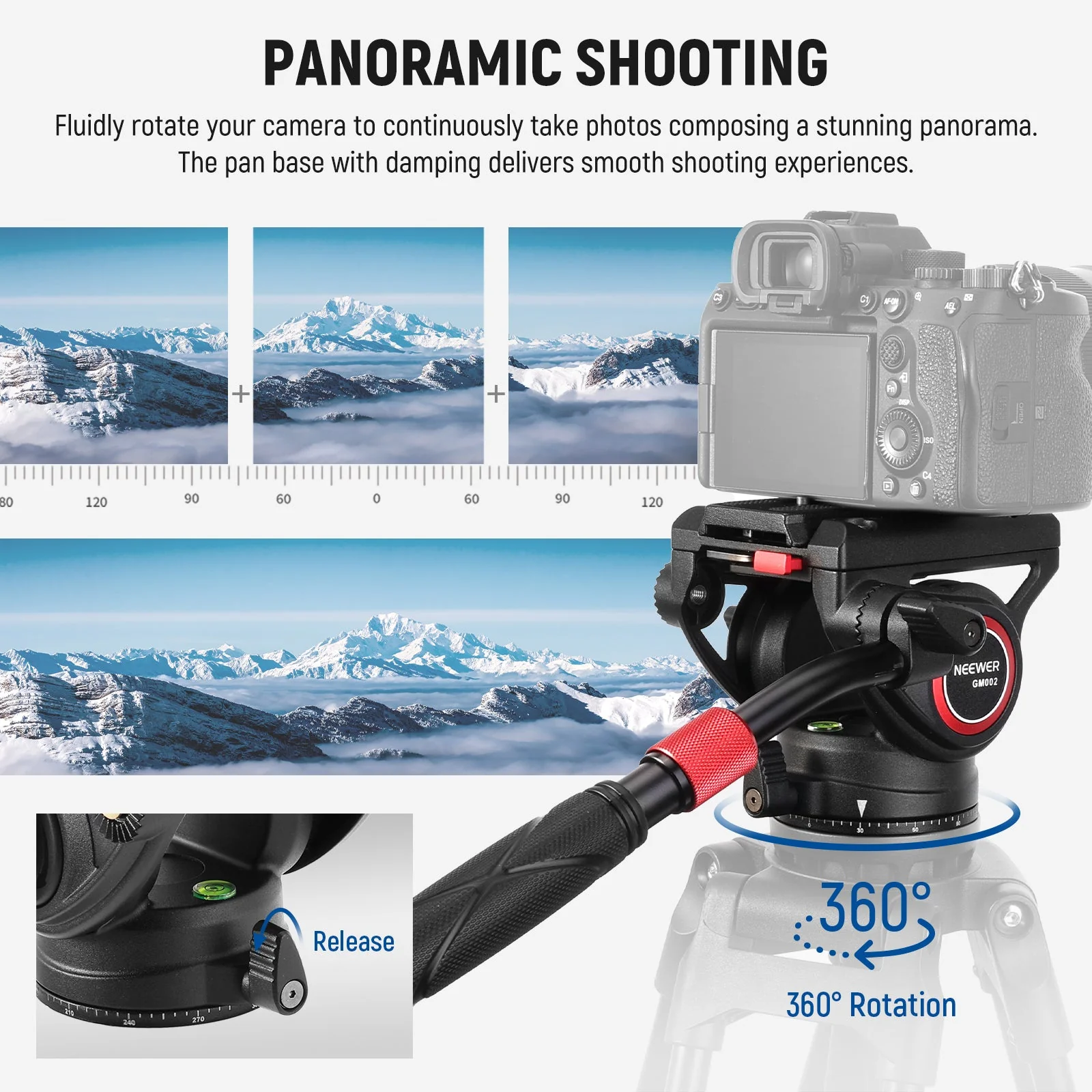 NEEWER GM002 Heavy Duty Video Tripod Fluid Head with 2 QR Modes - Image 4