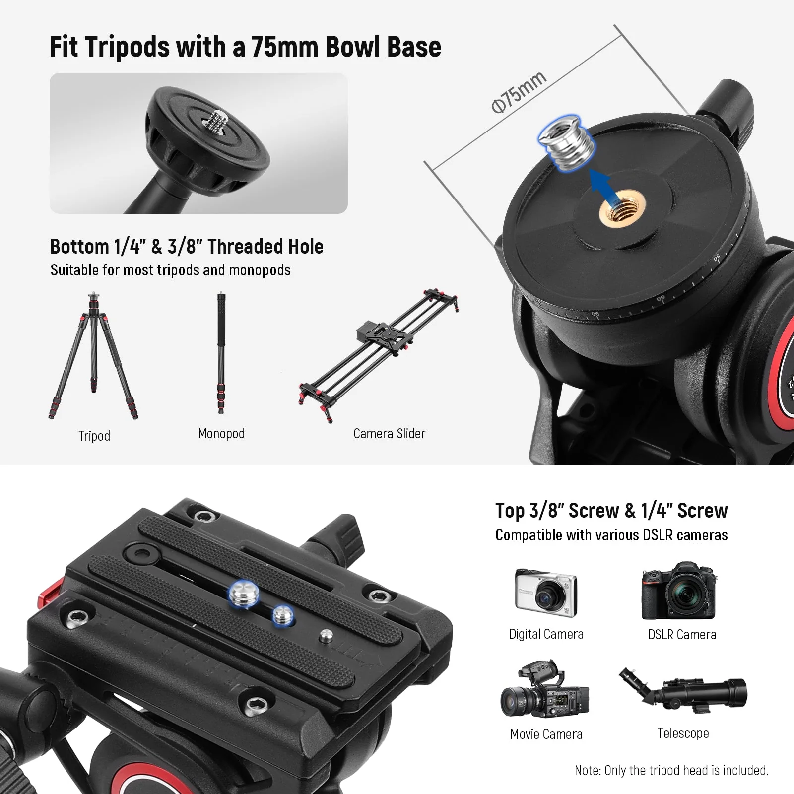 NEEWER GM002 Heavy Duty Video Tripod Fluid Head with 2 QR Modes - Image 7
